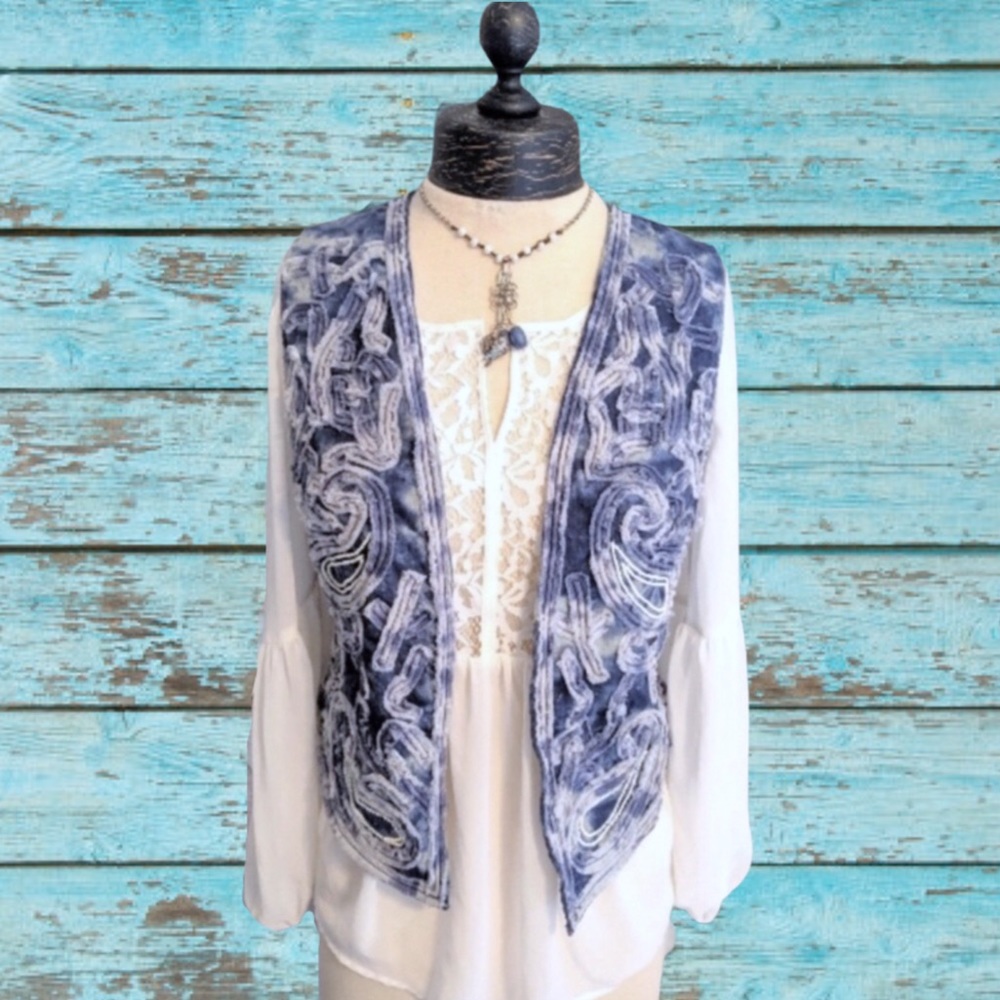 💜2/$12 Boho Beaded Tye Dye / Acid Wash Denim Vest